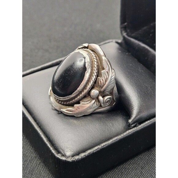 Native American Signed “RB” Sterling Silver & Onyx Navajo Ring 12.32g Adjustable - Picture 3 of 9